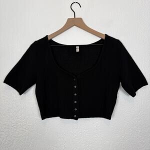Free People Black Cutie Cashmere Cardi Cropped Short Sleeve Size Large